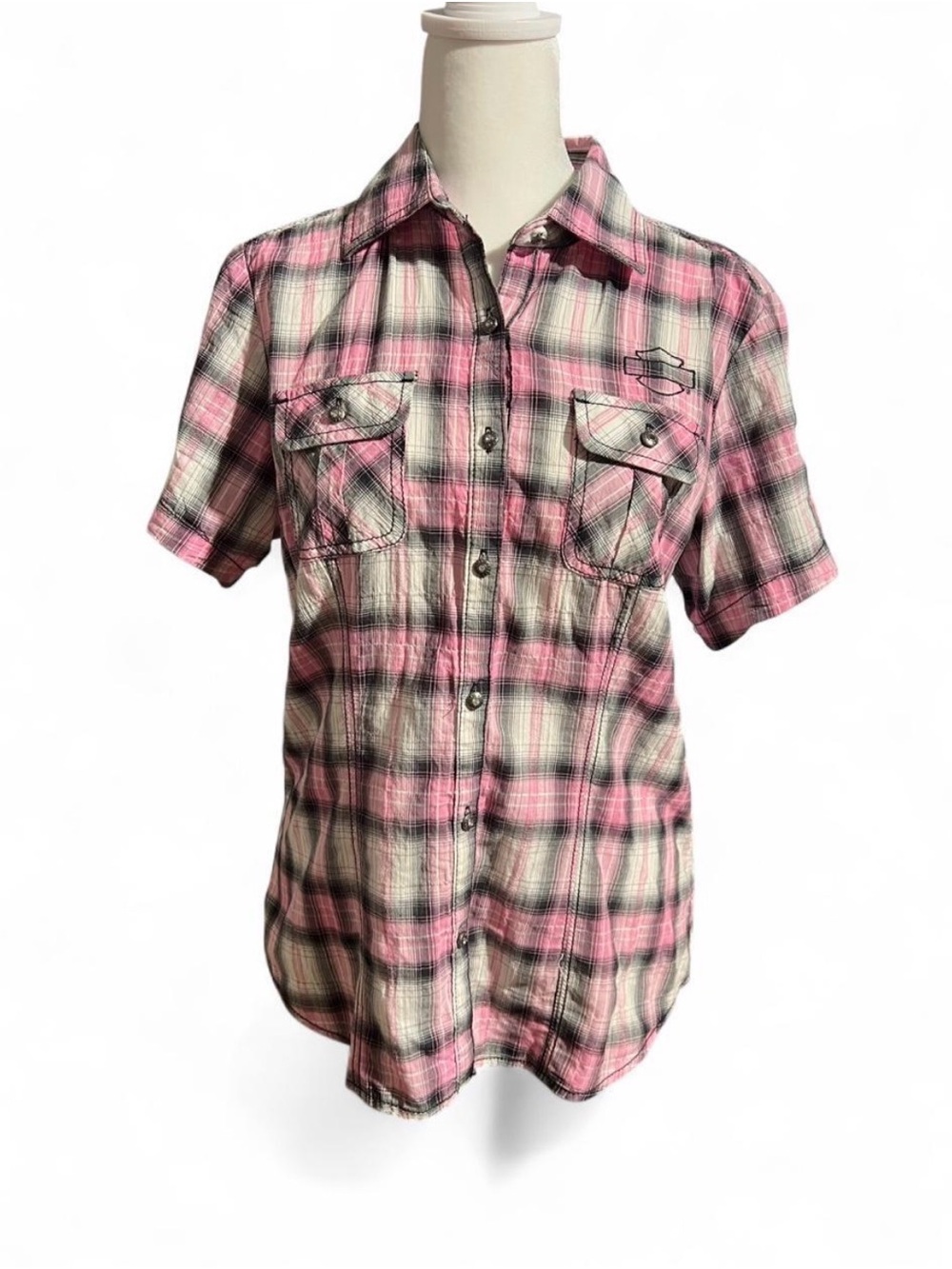 Harley-Davidson Pink and Black Plaid Button Shirt